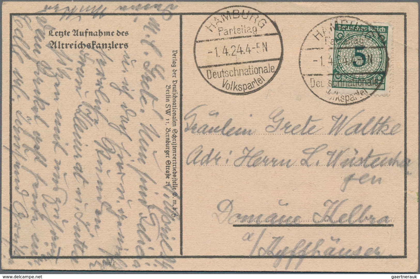 Deutsches Reich - Besonderheiten: 1924, "HAMBURG PARTEITAG DEUTSCHNATIONALE VOLKSPARTEI" Auf Ansicht - Otros & Sin Clasificación