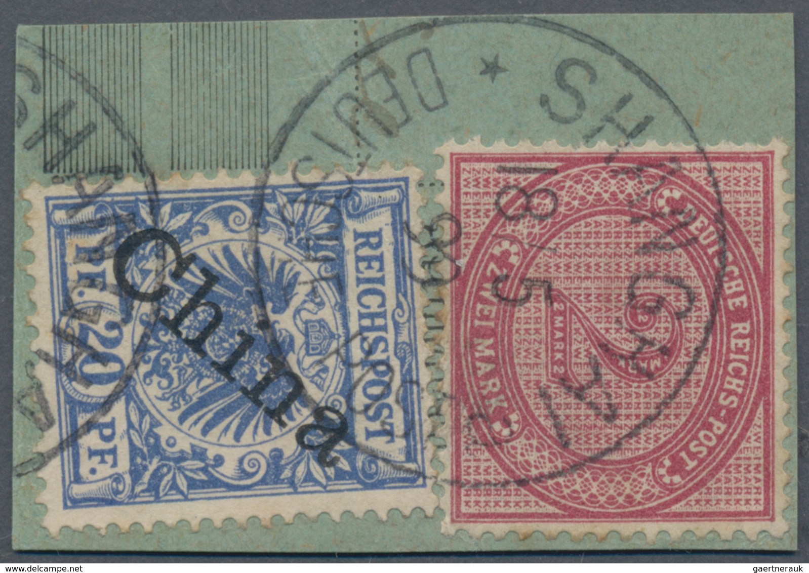 Deutsche Post In China - Vorläufer: 1891/1899, 2 Mark Dunkelrotkartim MiF Mit 20 Pf Aufdruckwert Ent - Deutsche Post In China