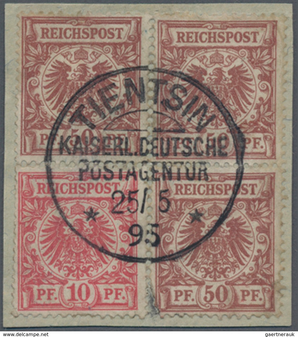 Deutsche Post In China - Vorläufer: 1894/1895, 10 Pf Krone/Adler Mittelkarminrot Und 50 Pf Desgl. Mi - Cina (uffici)