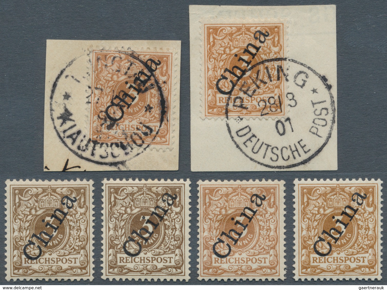 Deutsche Post In China: 1898, 3 Pfg. Krone/Adler Mit Aufdruck, Kleiner Posten Mit 2 Briefstücken Und - Cina (uffici)