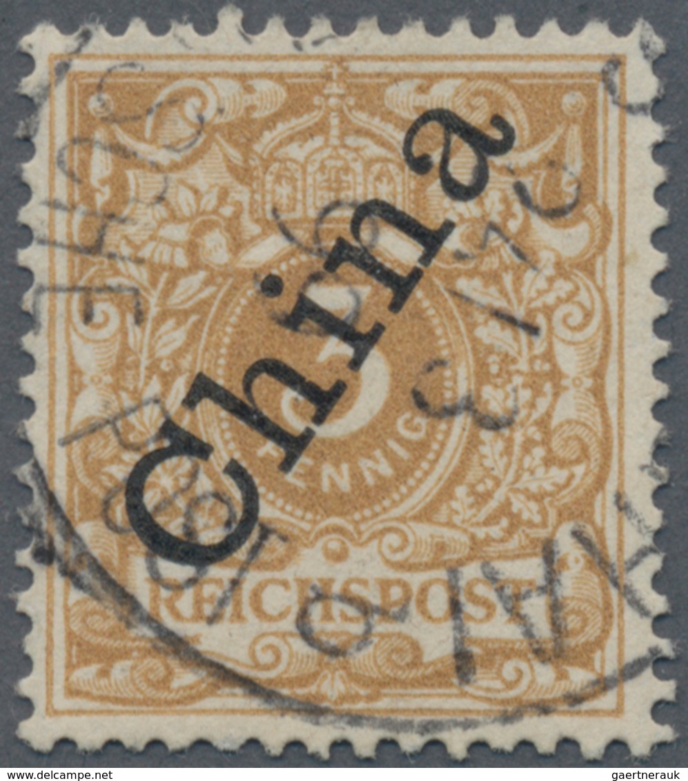 Deutsche Post In China: 1898, 3 Pfg. Hellocker, Steiler Aufdruck Gebraucht Mit K1 "S(HANG)HAI 24/3 9 - Chine (bureaux)