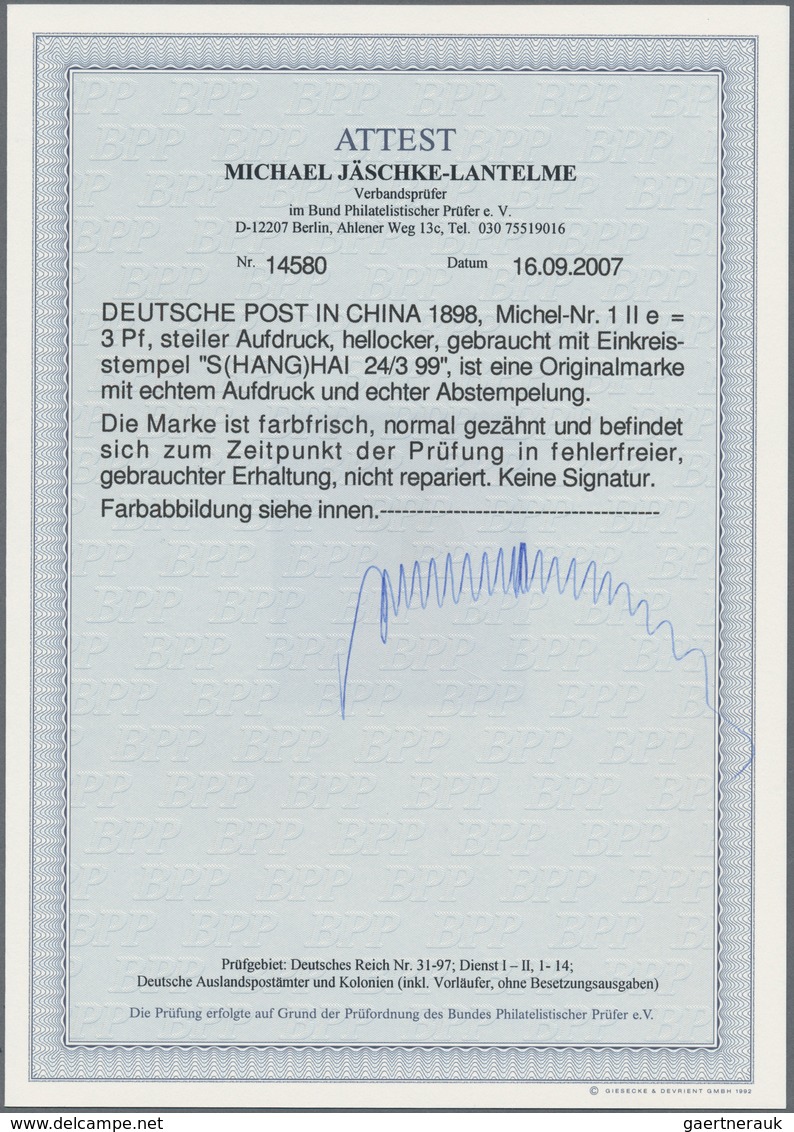 Deutsche Post In China: 1898, 3 Pfg. Hellocker, Steiler Aufdruck Gebraucht Mit K1 "S(HANG)HAI 24/3 9 - China (kantoren)