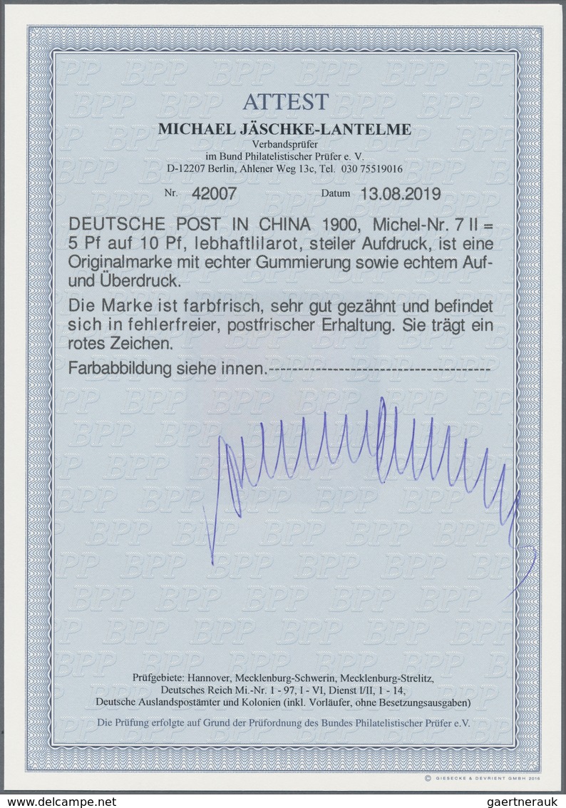 Deutsche Post In China: 1900, "5 Pf" Auf 10 Pf Lebhaftlilarot, Steiler Aufdruck, Postfrisch. Lt. Att - China (kantoren)