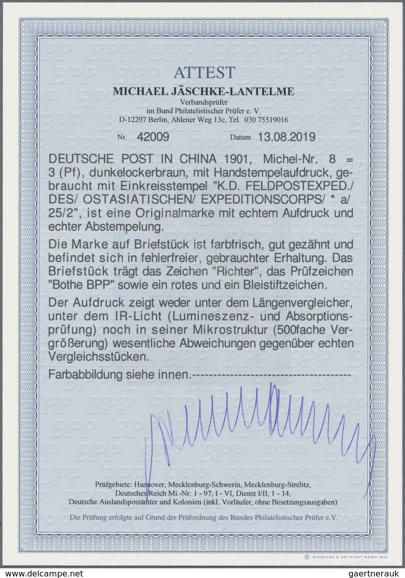 Deutsche Post In China: 1901, 3 Pfg. Germania "REICHSPOST" Dunkelockerbraun Mit Handstempelaufdruck - China (kantoren)