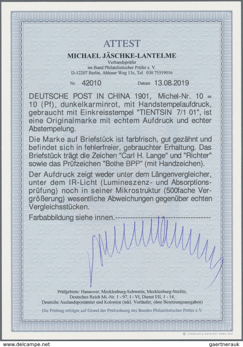 Deutsche Post In China: 1901, 10 Pfg. Germania "REICHSPOST", Dunkelkarminrot Mit Handstempelaufdruck - Deutsche Post In China