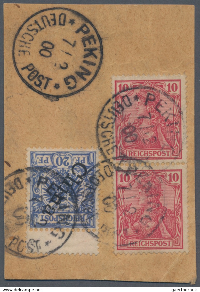 Deutsche Post In China: 1900, 10 Pf Reichspost Im Senkr. Paar MiF Mit 20 Pf Steiler Aufdruck + Zwisc - China (kantoren)