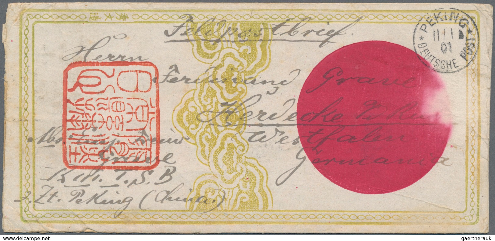 Deutsche Post In China: 1901, "PEKING 11/1 01 DP" K1 Auf Feldpost-Zierbrief Nach Herdecke/Deutschlan - China (kantoren)