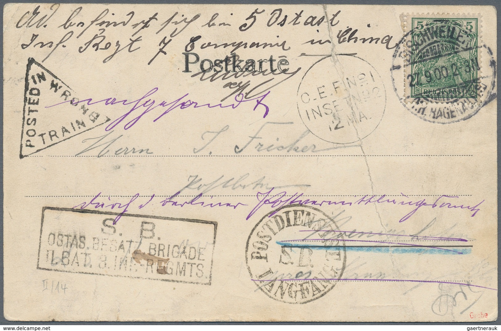 Deutsche Post In China: 1900, "POSTDIENST LANGFANG S.B.", Seltener K1 Auf Ansichtskarte (mit Bruchst - China (kantoren)