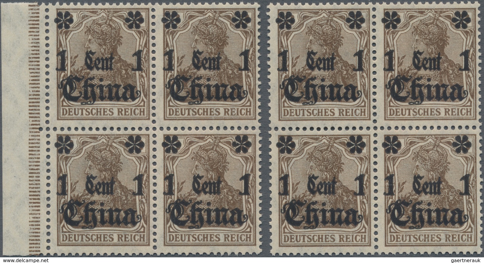Deutsche Post In China: 1919, 1 Cent Auf 3 Pf., Stumpfer (rußiger) Aufdruck, 2 X Im Viererblock. Mic - China (kantoren)