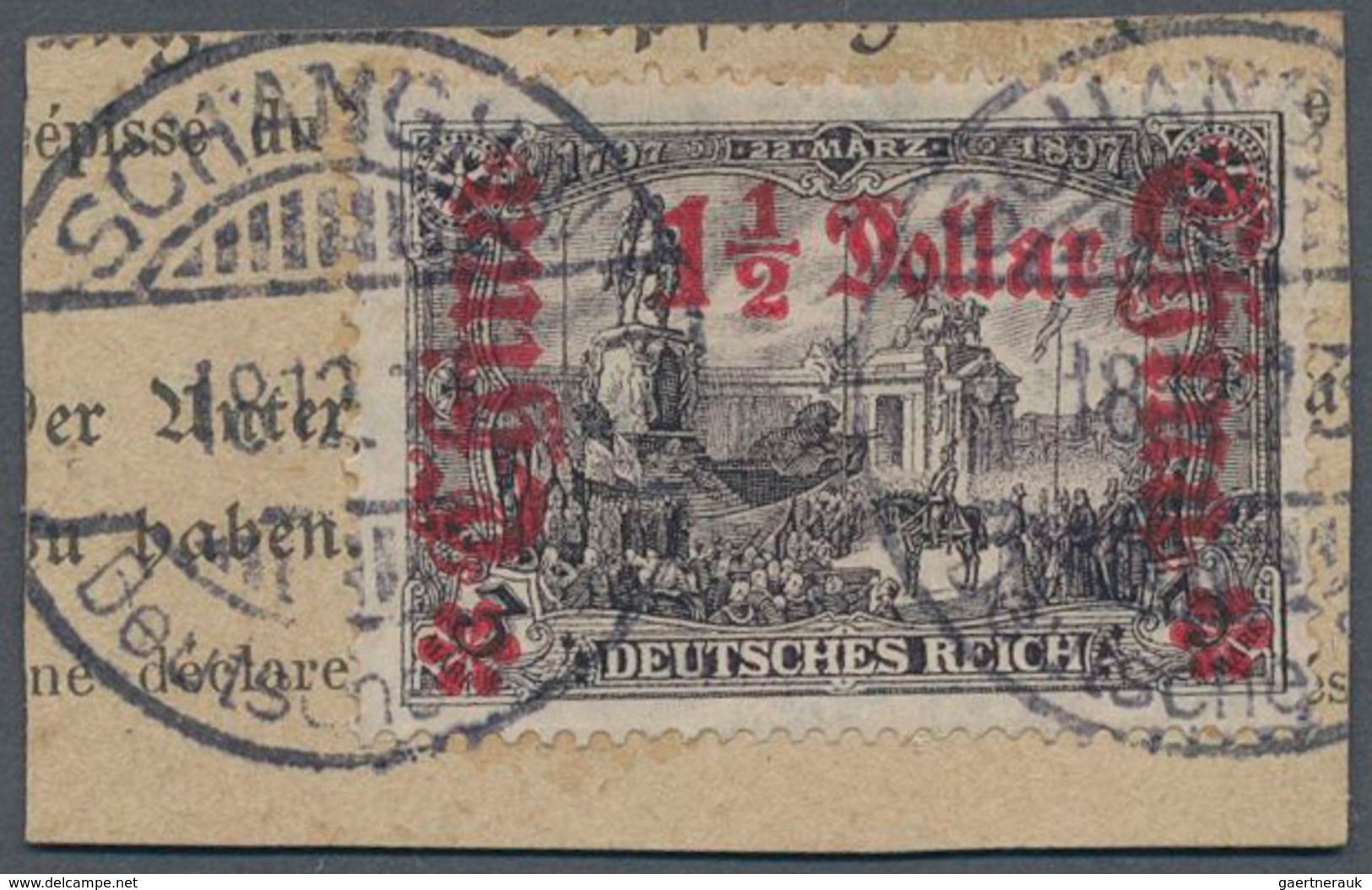 Deutsche Post In China: 1913 (8.12.), "1 1/2 Dollar Auf 3 Mark" (Friedensdruck, 26:17 Zähnungslöcher - China (kantoren)