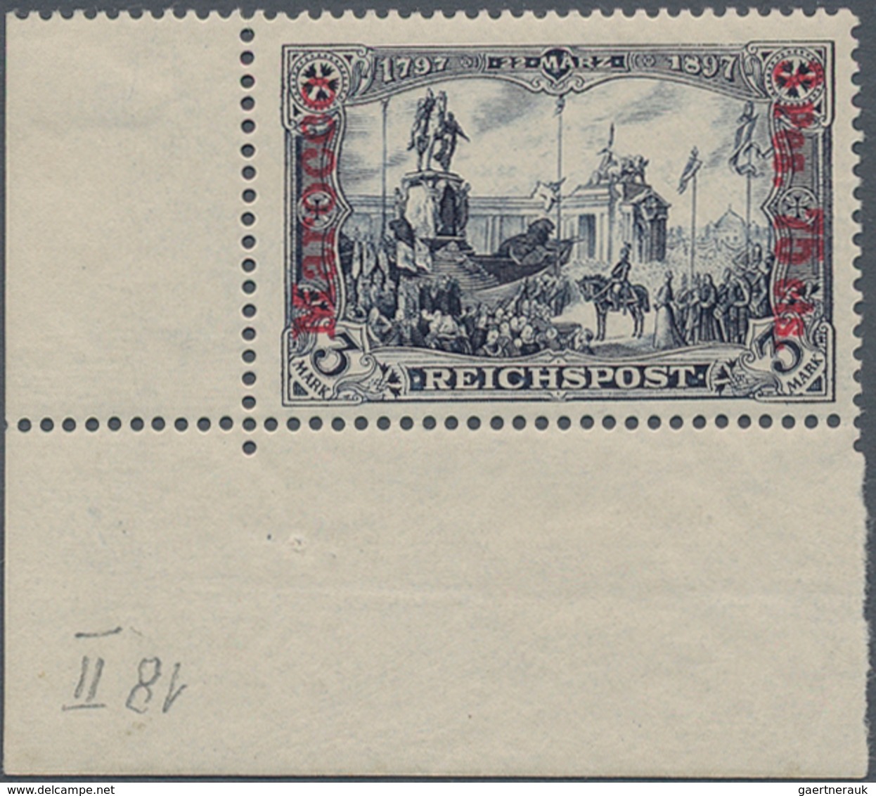 Deutsche Post In Marokko: 1903, 3 Pes. 75 Cts. A. 3 Mk. Reichspost Type I Mit Fettem Aufdruck Aus De - Marokko (kantoren)