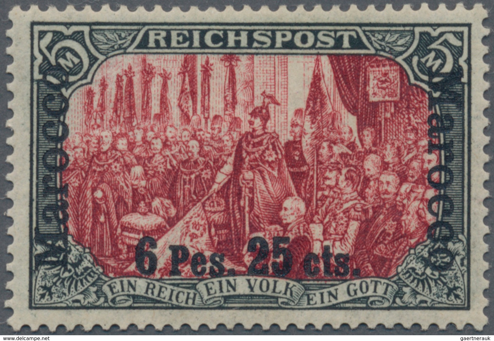 Deutsche Post In Marokko: 1900, "6 P 25 C" Auf 5 Mark Germania "REICHSPOST", Type I (ohne Nachmalung - Deutsche Post In Marokko