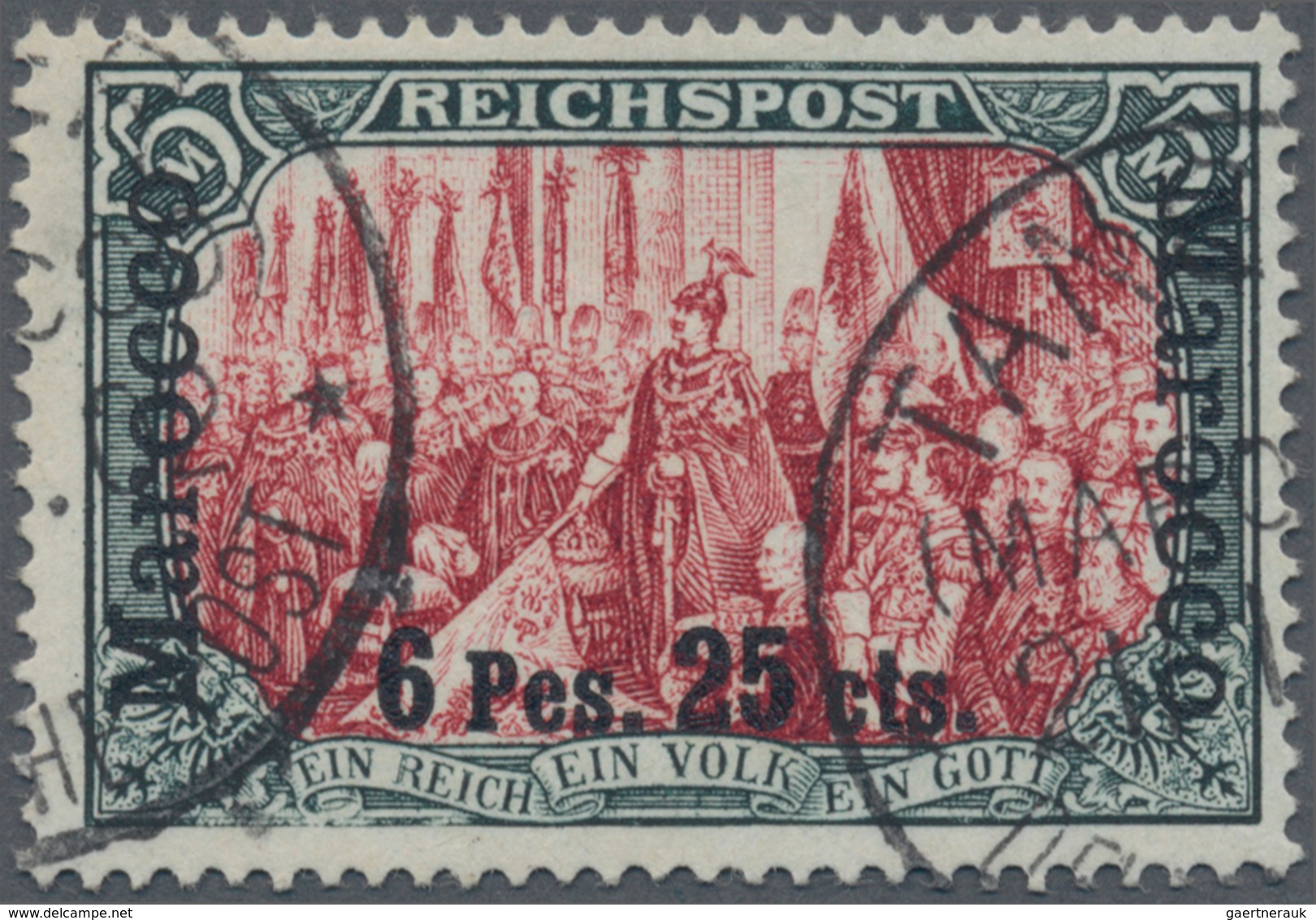 Deutsche Post In Marokko: 1900, "6 P 25 C" Auf 5 Mark Germania "REICHSPOST", Type I (ohne Nachmalung - Deutsche Post In Marokko