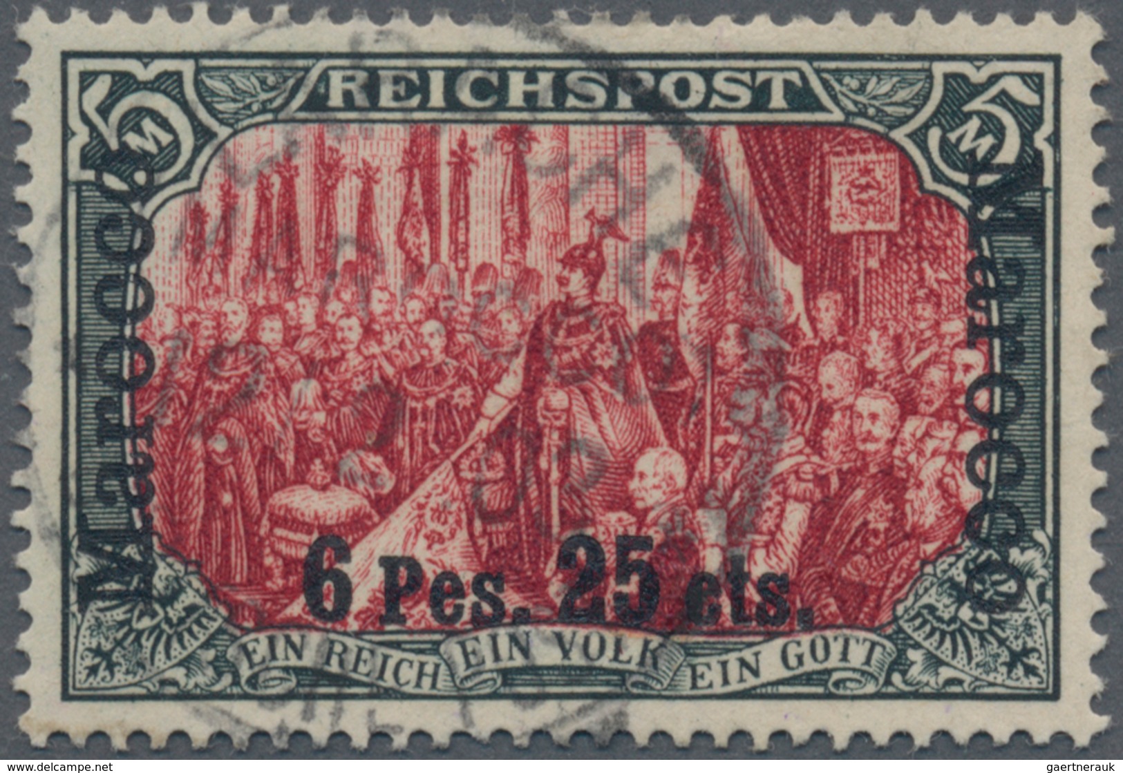 Deutsche Post In Marokko: 1900, "6 P 25 C" Auf 5 Mark Germania "REICHSPOST", Type I/IV (nur Weiße Na - Marocco (uffici)