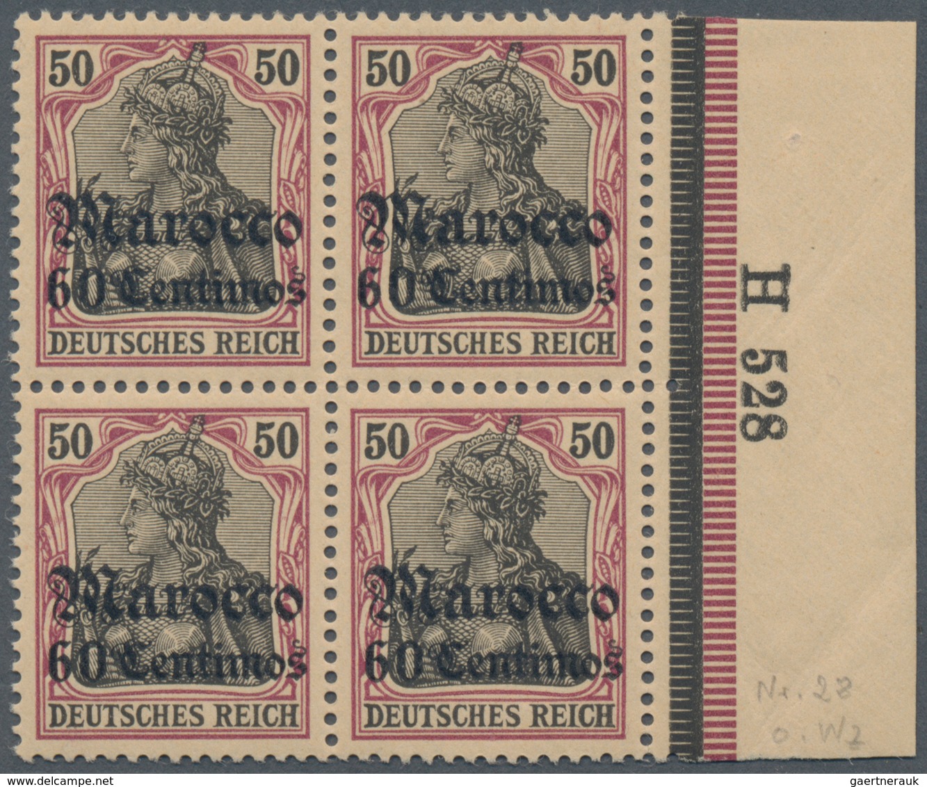 Deutsche Post In Marokko: 1905, 60 C Auf 50 Pf Germania Im 4er-Block Mit "HAN 528" Postfrisch, Mi 59 - Marokko (kantoren)