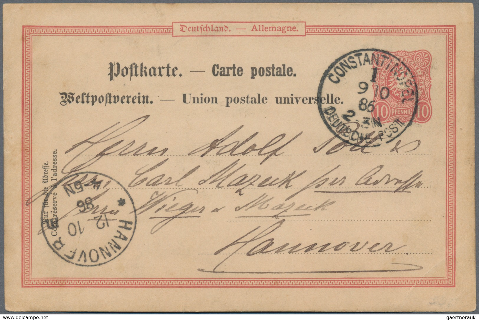 Deutsche Post In Der Türkei - Vorläufer: 1884/1886, 3x 10 Pf Ganzsachenkarten Je Mit K1 Constantinop - Deutsche Post In Der Türkei