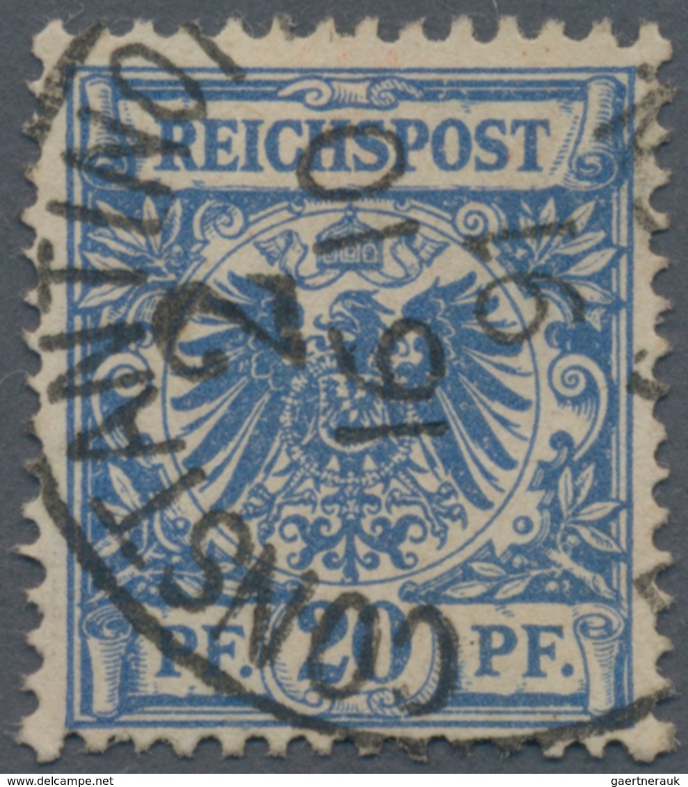 Deutsche Post In Der Türkei - Mitläufer: 1889/1894, 20 Pf Krone/Adler Blau Sauber Gestempelt Constan - Turkse Rijk (kantoren)