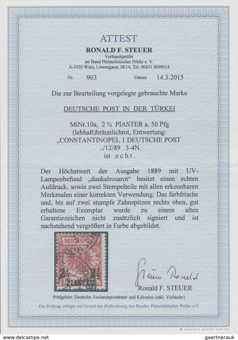 Deutsche Post In Der Türkei: 1889, 2 1/2 Pia Auf 50 Pf Bräunlichrot Krone/Adler Entwertet Mit K1 Con - Turchia (uffici)