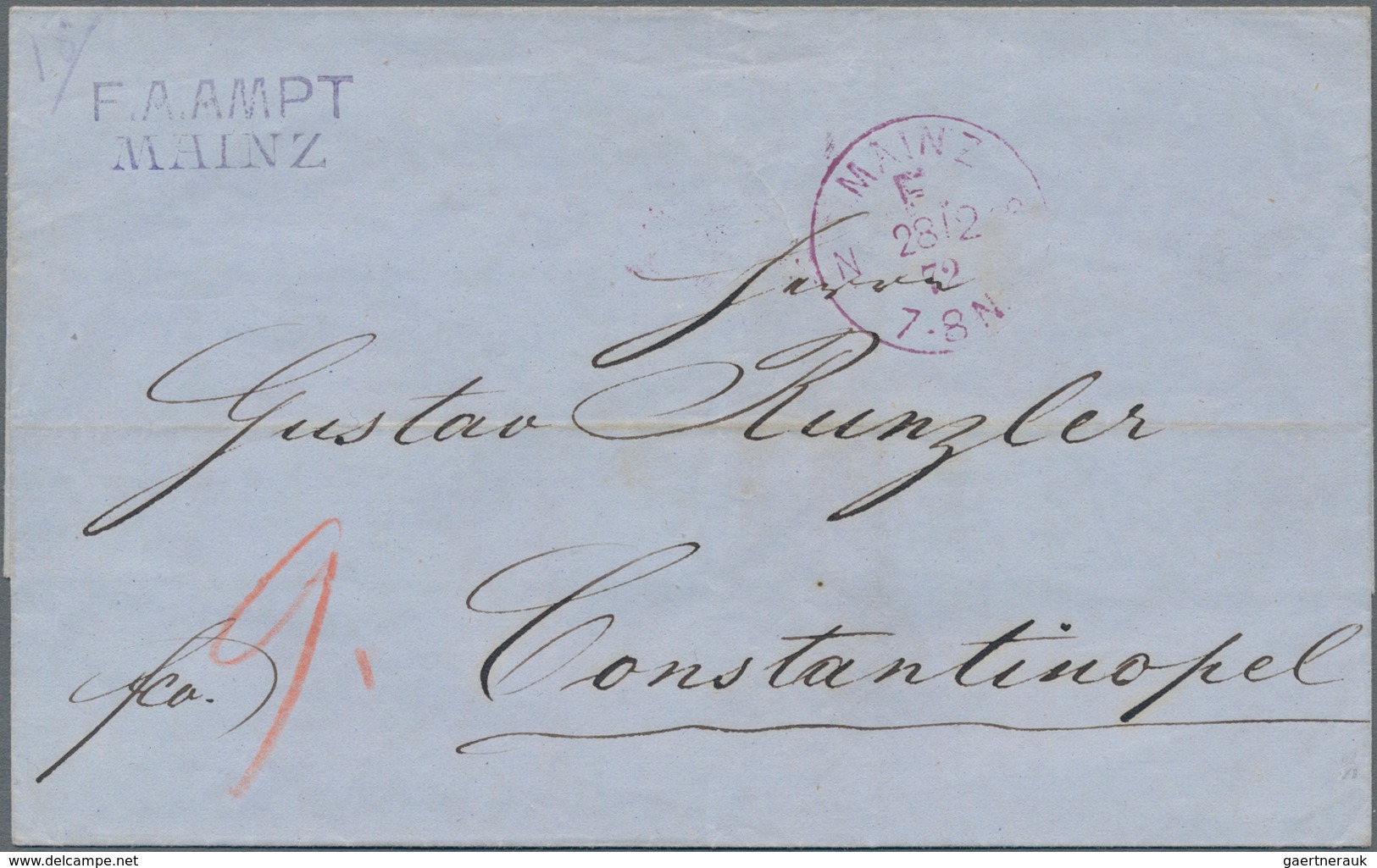 Deutsche Post In Der Türkei - Stempel: 1872, Faltbrief Aus MAINZ Mit Franko-Einkreisstempel "MAINZ / - Turchia (uffici)