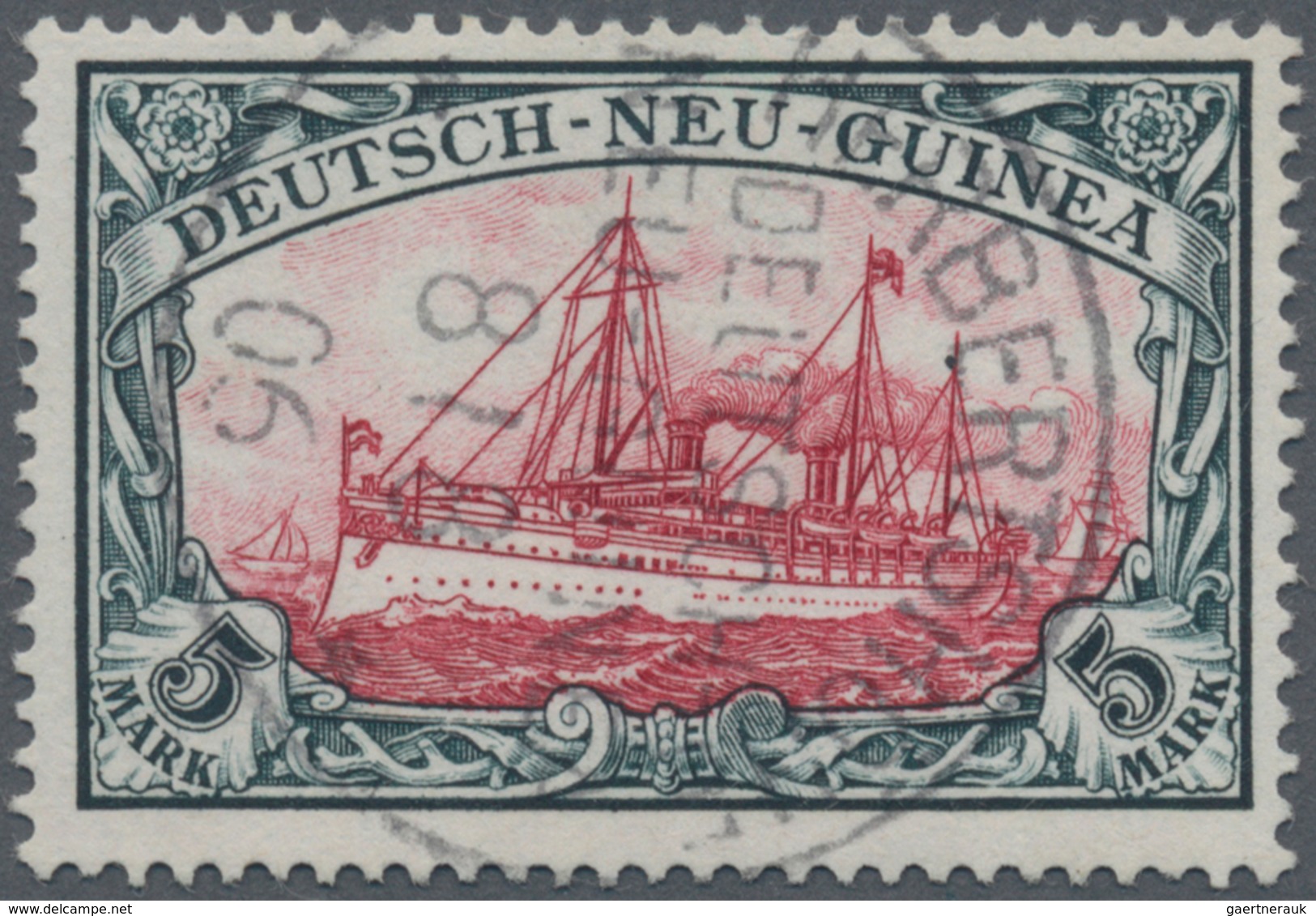 Deutsch-Neuguinea: 1901, 5 Mark Grünschwarz/dunkelkarmin Gebraucht Mit Zentrischem Einkreisstempel " - Nuova Guinea Tedesca