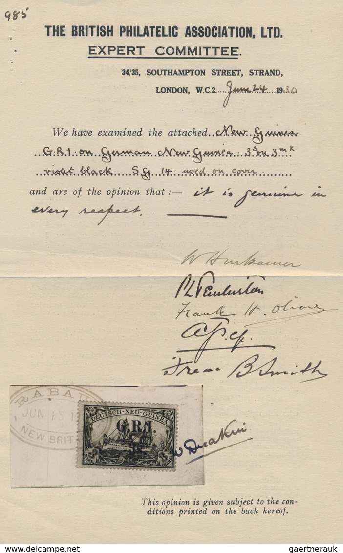 Deutsch-Neuguinea - Britische Besetzung: 1914: 3 S. Auf 3 M. Violettschwarz, Aufdruck 'G.R.I.' In Ty - Nuova Guinea Tedesca