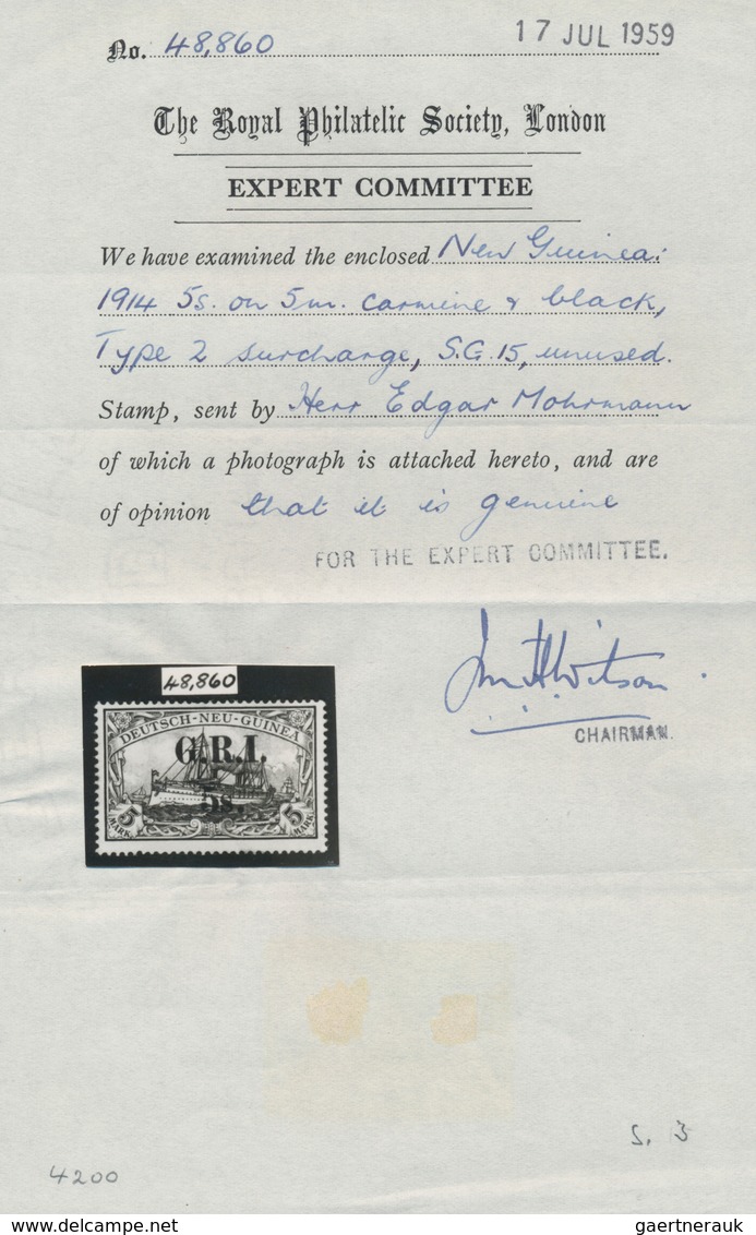 Deutsch-Neuguinea - Britische Besetzung: 1914: 5 S. Auf 5 M. Grünschwarz/dunkelkarmin, Aufdruck 'G.R - Duits-Nieuw-Guinea