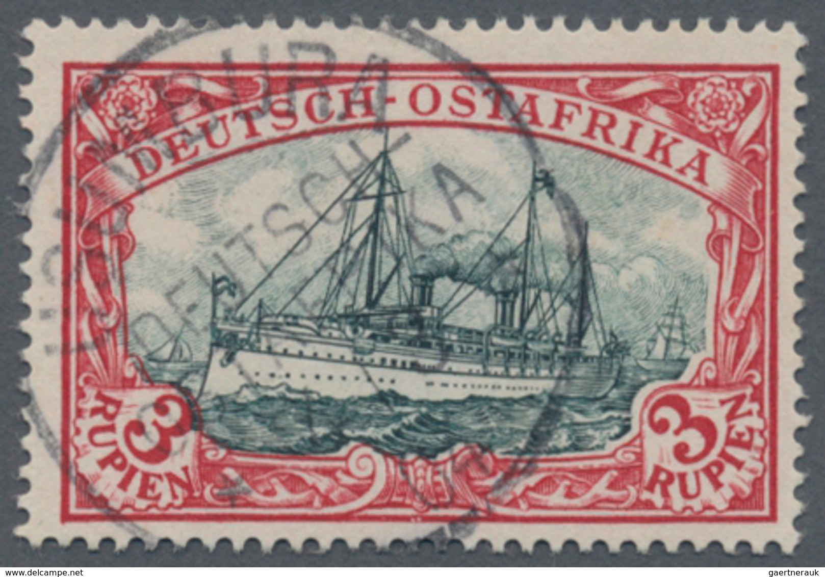 Deutsch-Ostafrika: 1901, 3 R. Dunkelrot/grünschwarz Mit "Retusche Der Wolke über Dem Bug" (Feld 1) M - Duits-Oost-Afrika