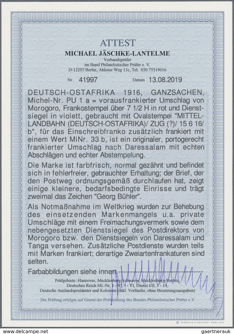 Deutsch-Ostafrika: 1916, Voraus Frankierter Umschlag Mit Frankostempel "7 1/2 H" In Rot Mit Zusatzfr - Africa Orientale Tedesca