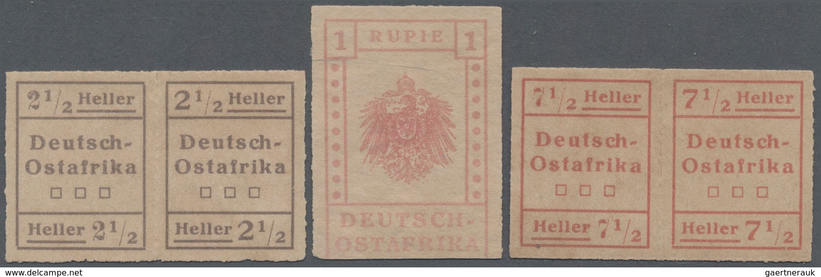 Deutsch-Ostafrika: 1916, WUGA-Ausgabe, 2 1/2 H Schwärzlichbraun, Waager. Typenpaar II+I, 7 1/2 H Rot - Duits-Oost-Afrika