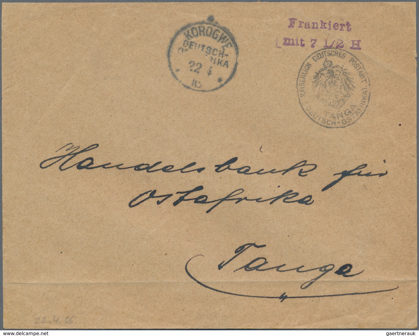 Deutsch-Ostafrika - Ganzsachen: 191&, Vorfrankierter Umschlag Mit Violettem L2 "Frankiert Mit 7 1/2 - Duits-Oost-Afrika