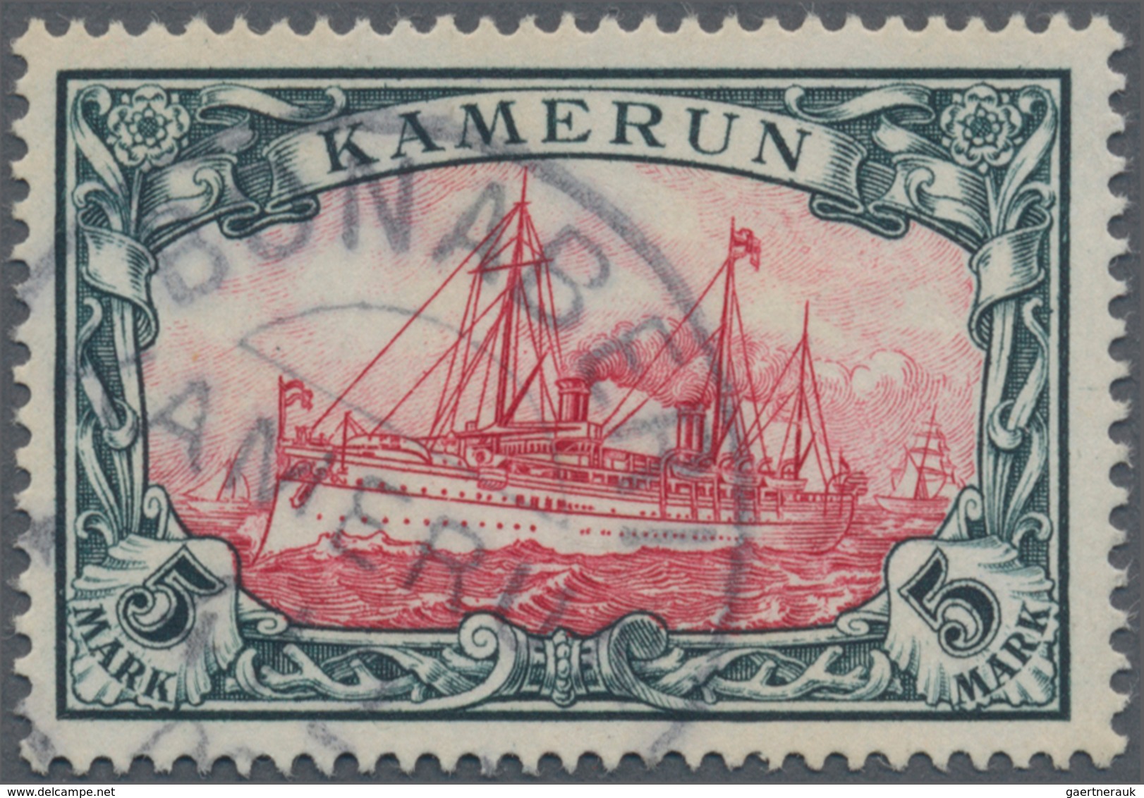 Deutsche Kolonien - Kamerun: 1900, 5 Mark Querformat Gebraucht Mit Einkreisstempel "BONABERI 4/3 0(. - Kameroen