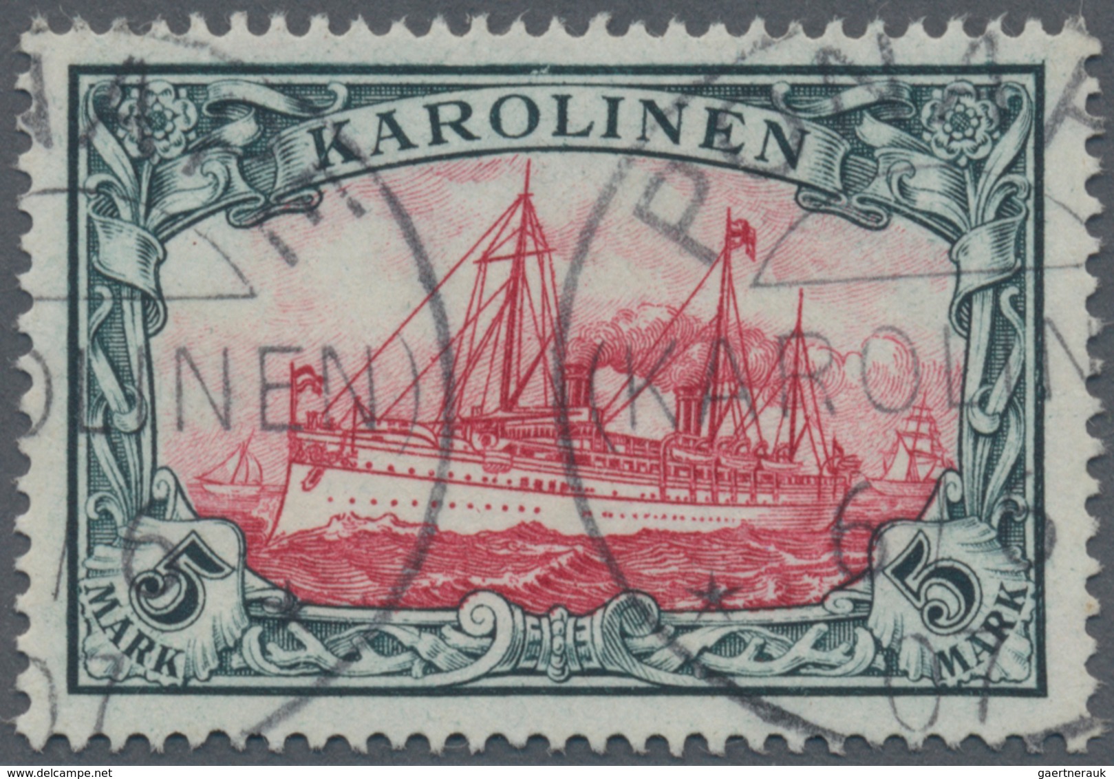 Deutsche Kolonien - Karolinen: 1901, 5 Mark Querformat Gebraucht Mit K1 "PONAPE 6/6 07". Lt. Attest - Isole Caroline