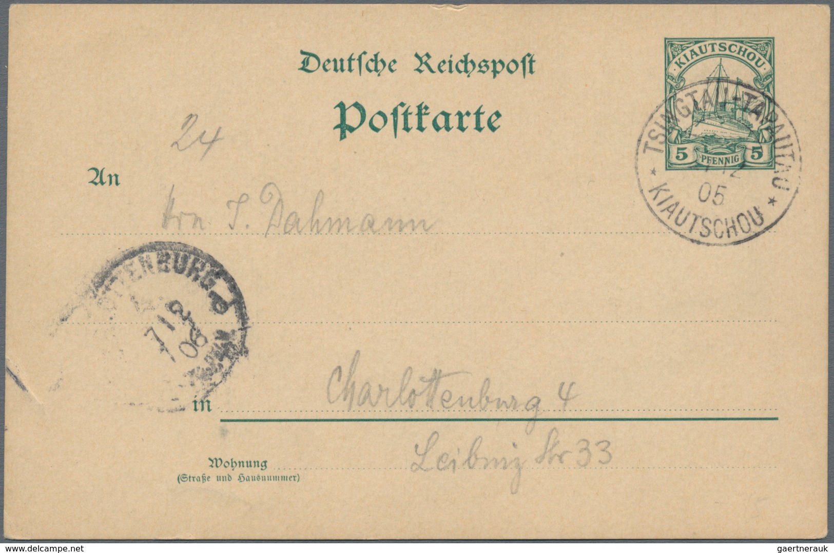 Deutsche Kolonien - Kiautschou: 1905, 2 C. Je 1909 "LITSUN KIAUTSCHOU" Auf AK "Mecklenburghaus" (2), - Kiaochow