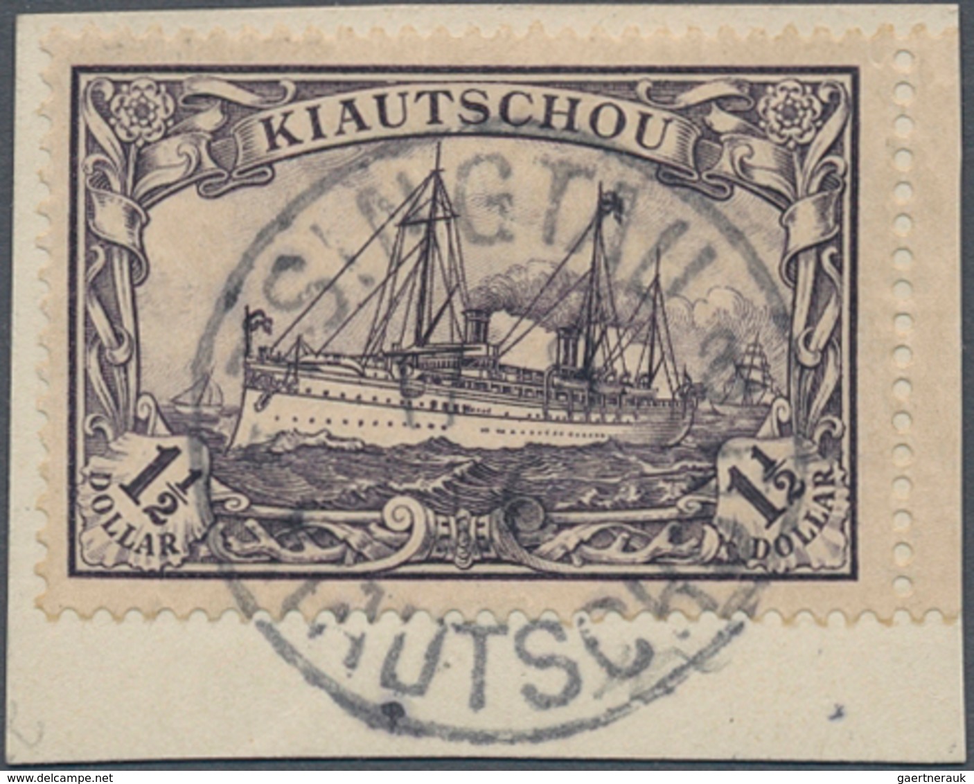 Deutsche Kolonien - Kiautschou: 1905, 1½ Dollar Schwarzgrauviolett Auf Briefstück, Klar Zentrisch En - Kiaochow