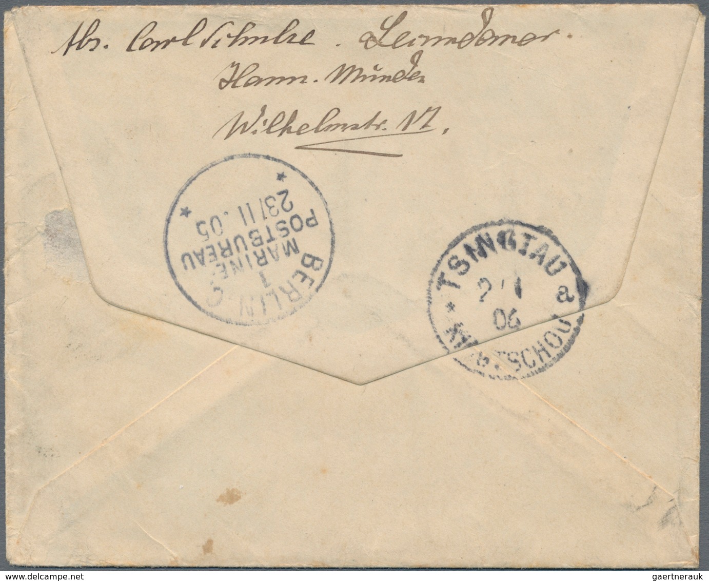 Deutsche Kolonien - Kiautschou: 1905, "BERLIN 1 MARINE-POSTBUREAU 23/II 05" Auf Brief "Soldatenbrief - Kiaochow