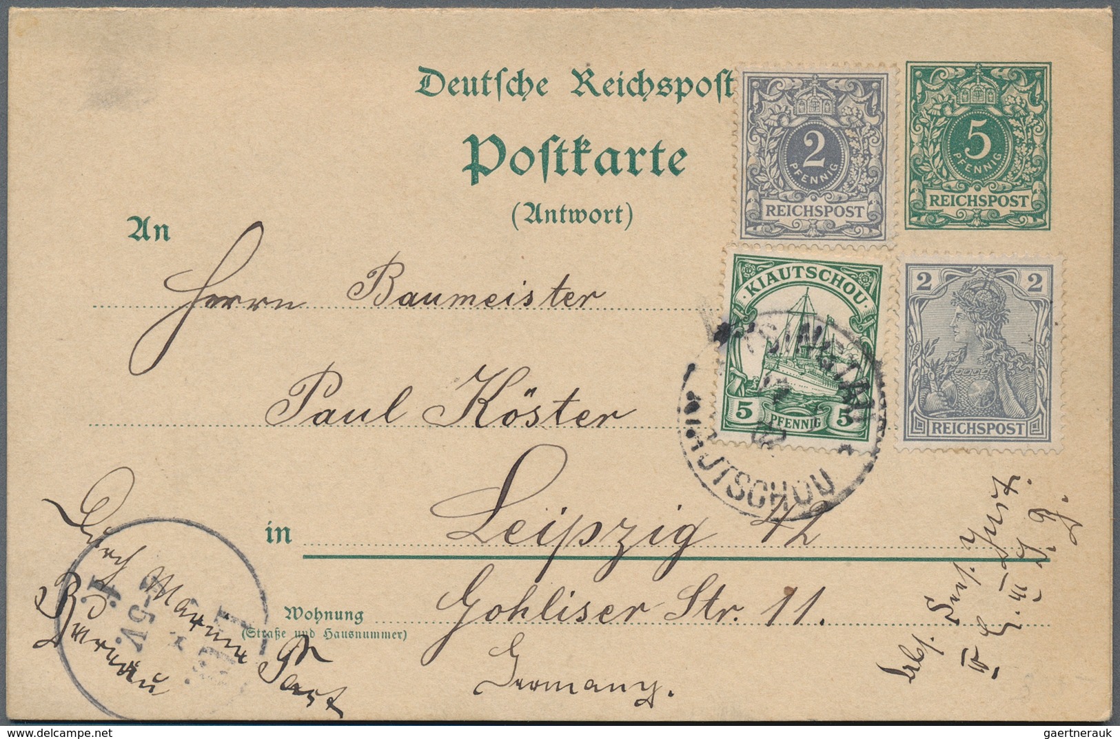 Deutsche Kolonien - Kiautschou - Ganzsachen: 1902, 5 Pfg. Antwortpostkarte Des Deutschen Reiches Mit - Kiautschou