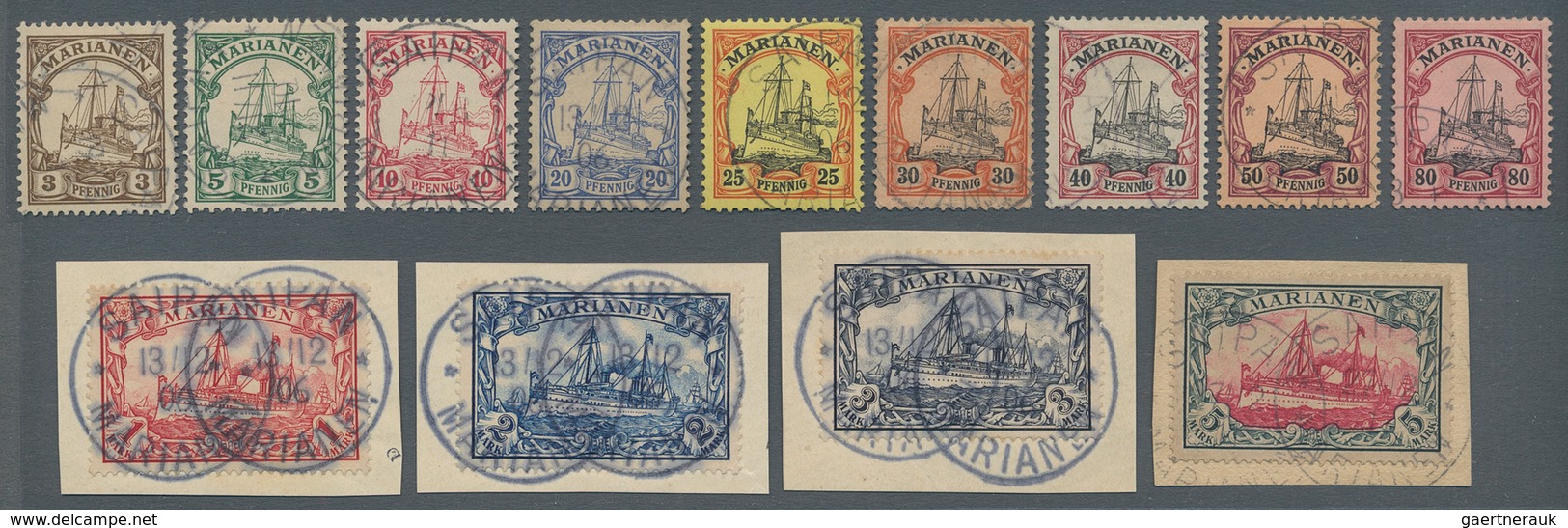 Deutsche Kolonien - Marianen: 1901, 3 Pf Bis 5 Mark Freimarken Kaiseryacht, Kompletter Gestempelter - Isole Marianne