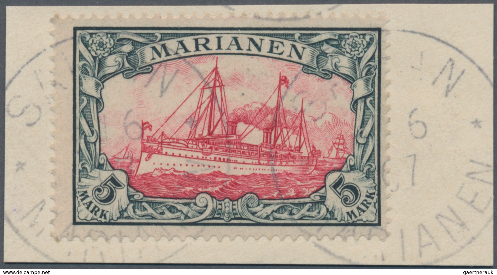 Deutsche Kolonien - Marianen: 1901, 5 Marke Kaiseryacht Querformat Gebraucht Auf Briefstück Mit Eink - Marianen