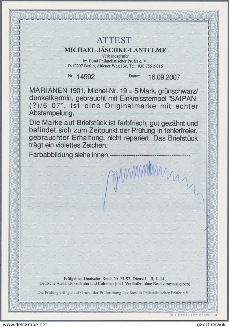 Deutsche Kolonien - Marianen: 1901, 5 Marke Kaiseryacht Querformat Gebraucht Auf Briefstück Mit Eink - Isole Marianne