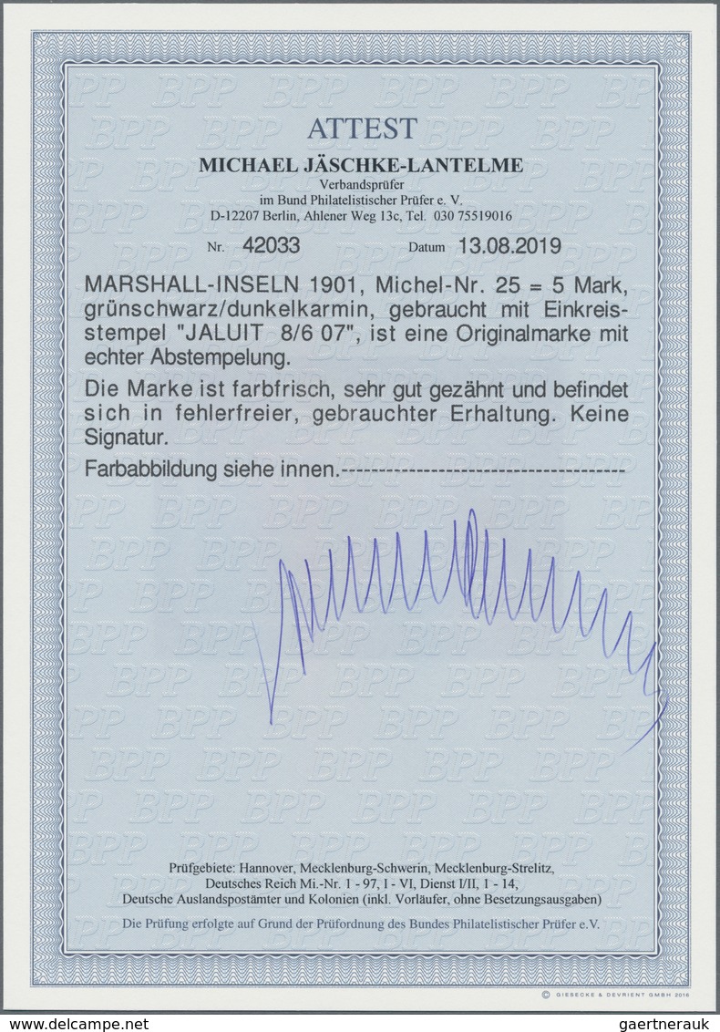 Deutsche Kolonien - Marshall-Inseln: 1901, 5 Mark Kaiseryacht, Querformat Gebraucht Mit Einkreisstem - Marshalleilanden