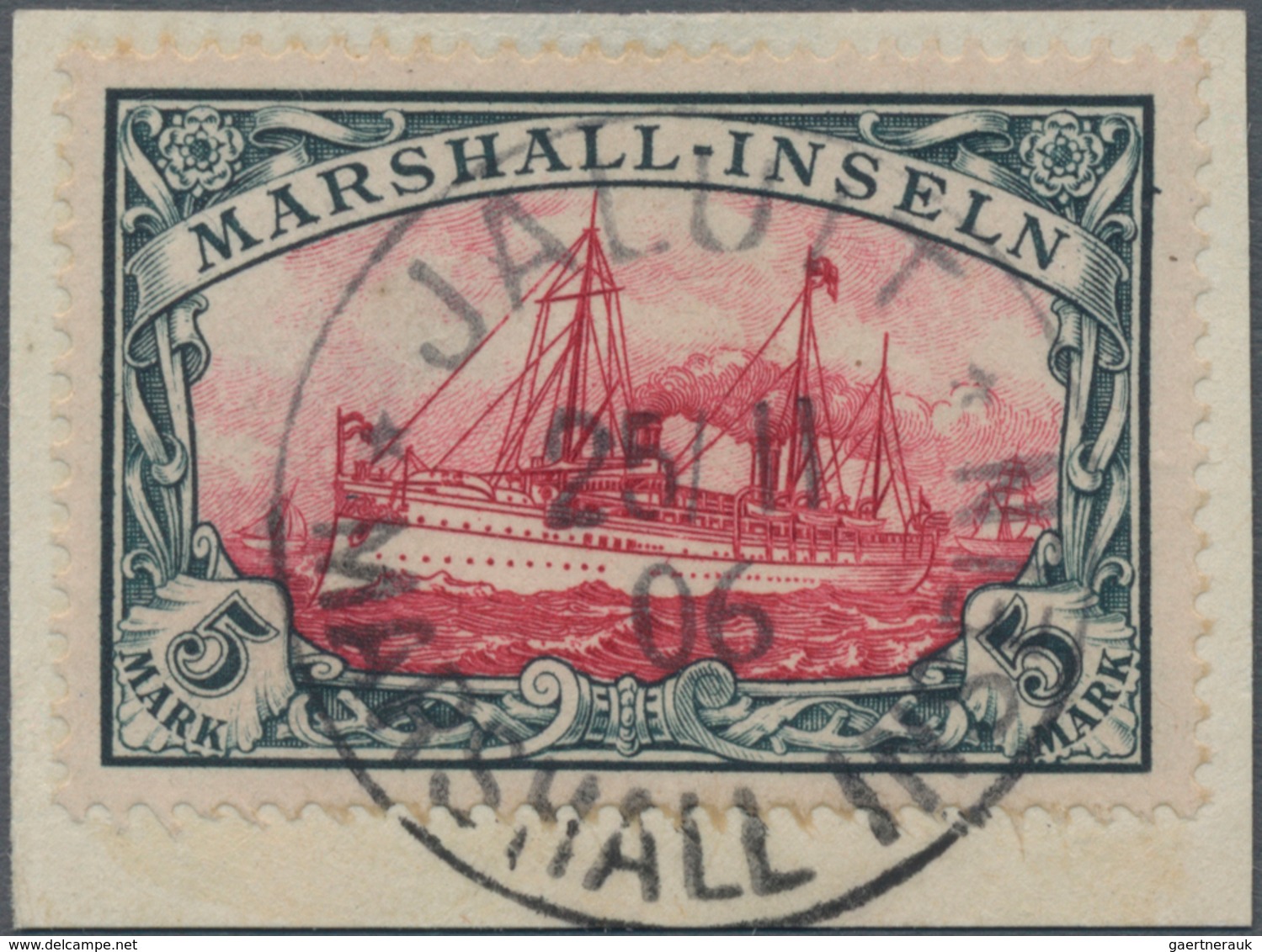 Deutsche Kolonien - Marshall-Inseln: 1901, 5 Mark Kaiseryacht Querformat Auf Briefstück Mit Vollem S - Marshalleilanden