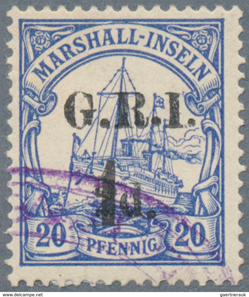 Deutsche Kolonien - Marshall-Inseln - Britische Besetzung: 1914: 1 Auf 2 D. Auf 20 Pf. Ultramarin, M - Marshalleilanden