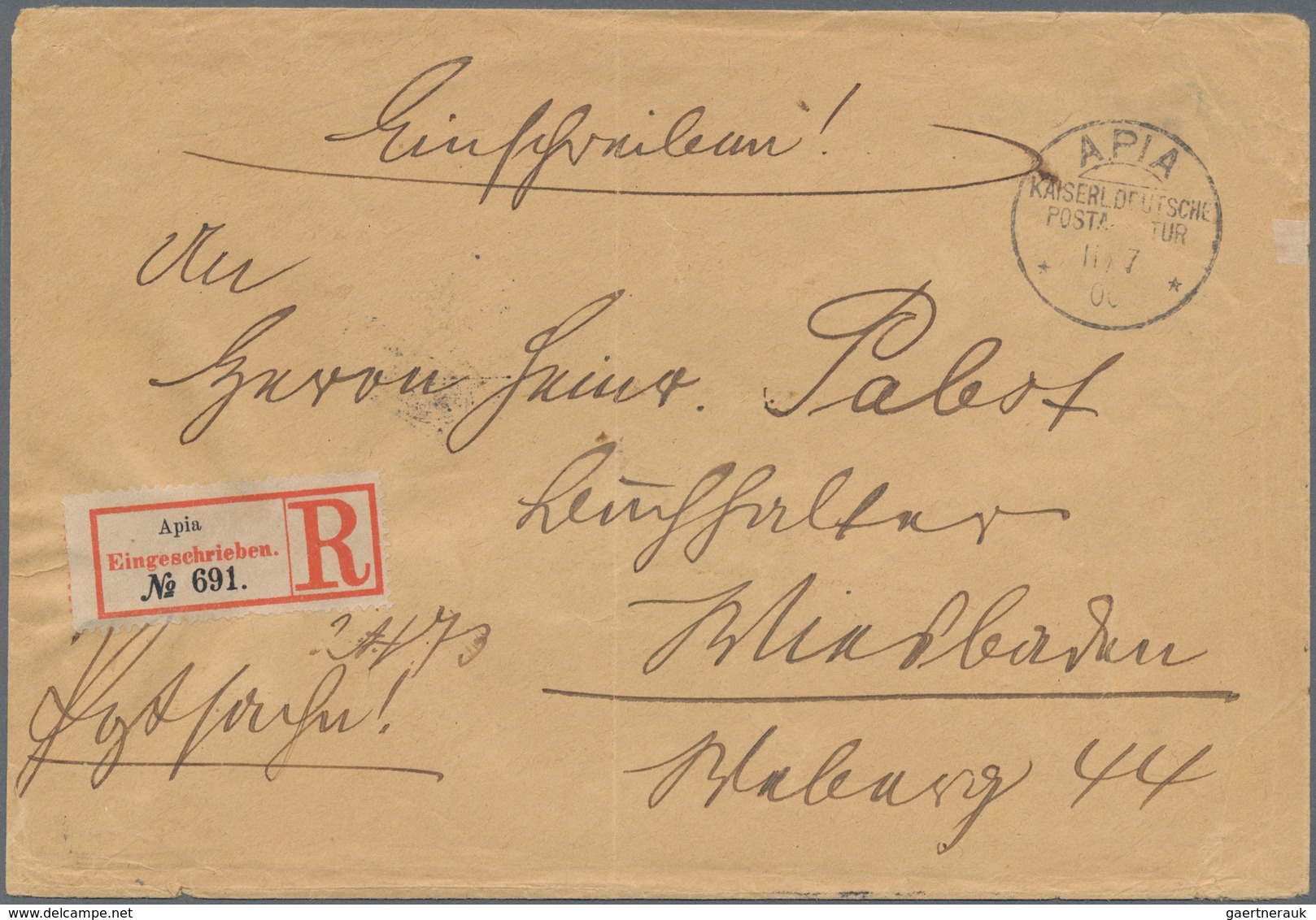 Deutsche Kolonien - Samoa - Besonderheiten: 1900, Eingeschriebene Postsache Mit Kreis-Obersegmentste - Samoa