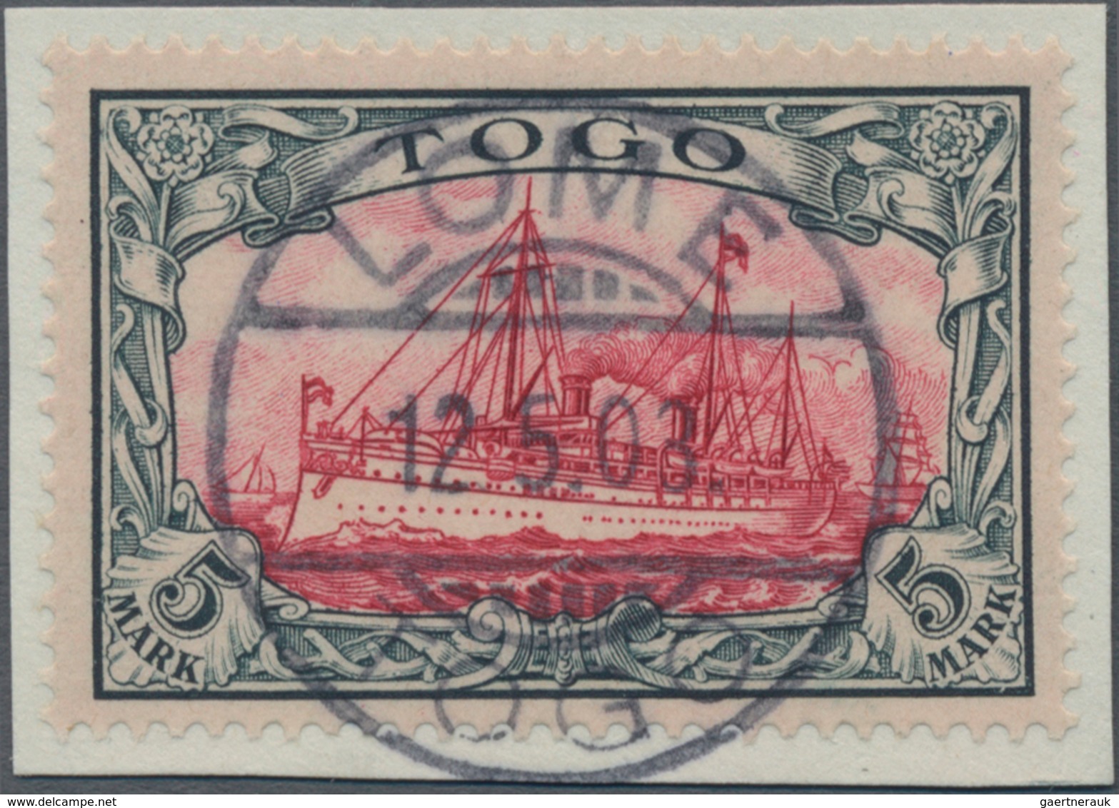 Deutsche Kolonien - Togo: 1900, 5 Mark Kaiseryacht Querformat Gebraucht Mit Schön Zentrisch Aufgeset - Togo