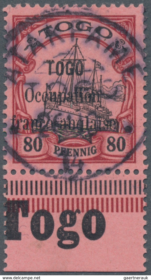 Deutsche Kolonien - Togo - Französische Besetzung: 1914, 80 Pf Aufdruckwert Vom Unterrand Mit Landes - Togo