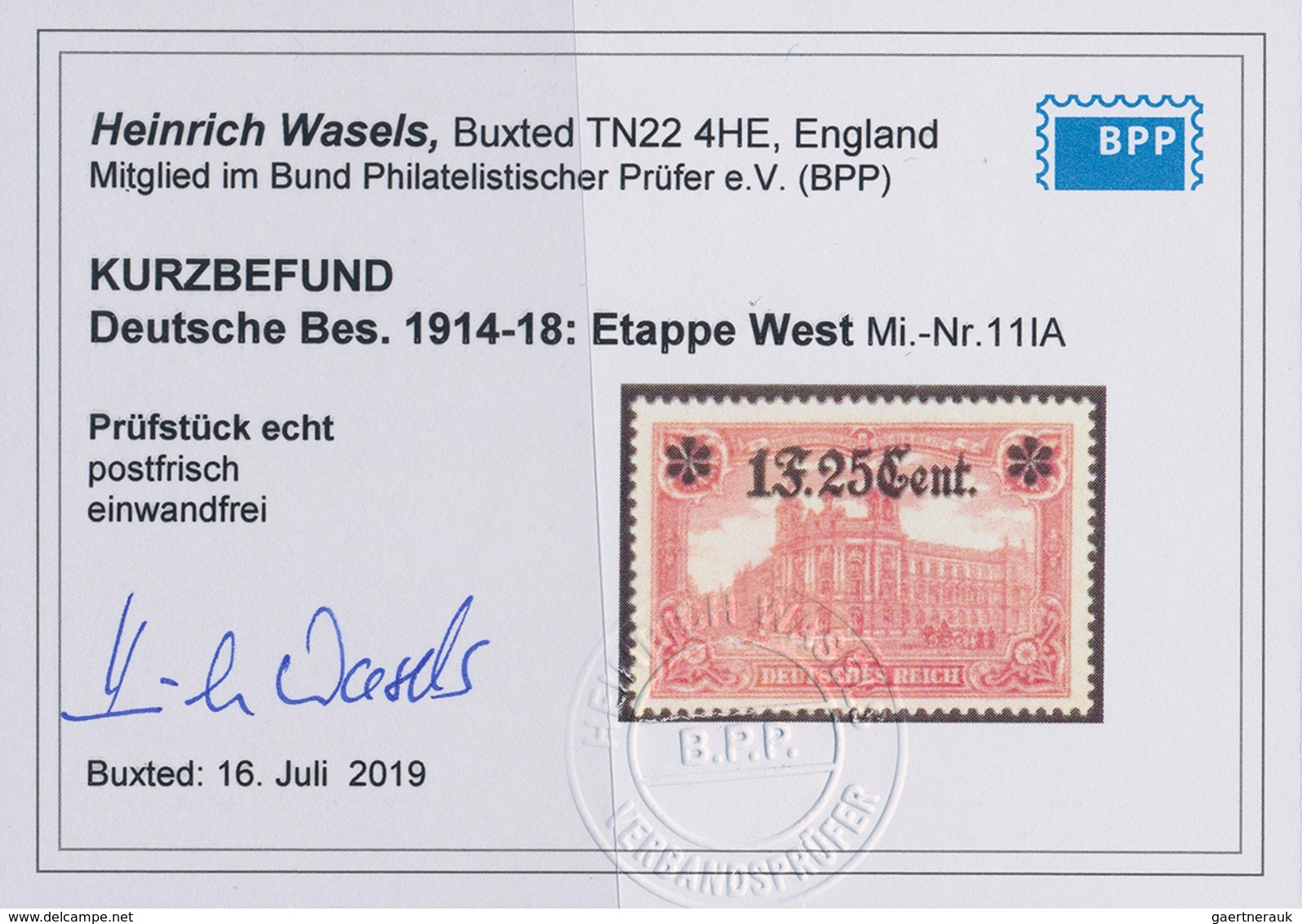 Deutsche Besetzung I. WK: Etappengebiet West: 1916: Aufdruck 1,25 F. Mit ZÄHNUNG 26:17. Postfrisches - Bezetting 1914-18