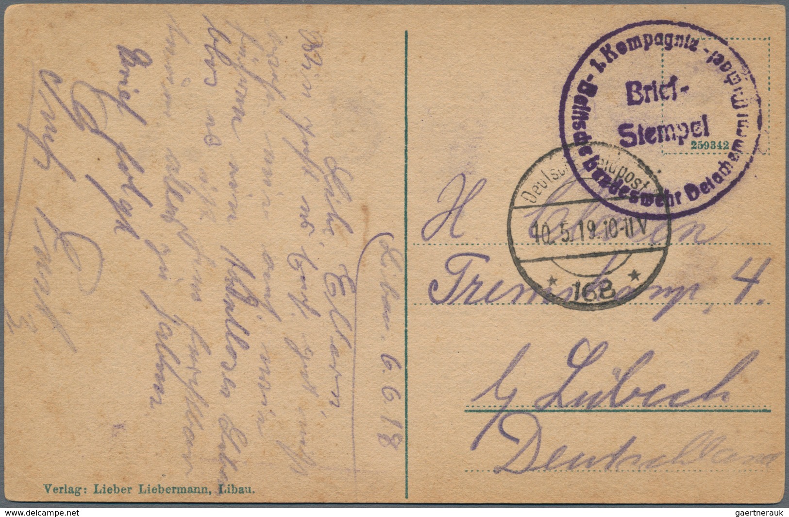 Feldpost 1. Weltkrieg: 1919, Feldpostkarte Aus LIBAU Mit Stempel "DEUTSCHE FELDPOST 168, 10.5.19" Un - Andere & Zonder Classificatie