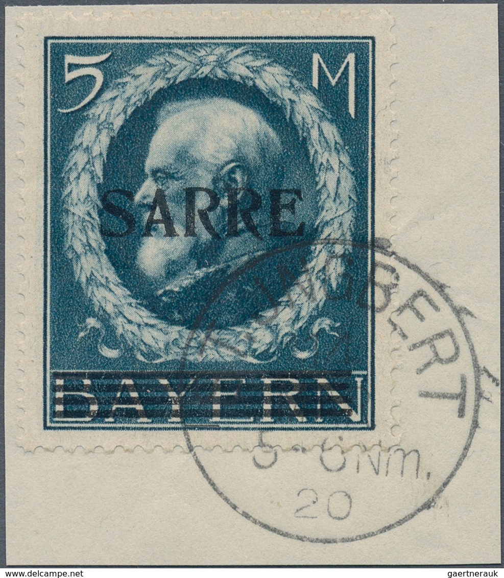 Deutsche Abstimmungsgebiete: Saargebiet: 1920, 5 Mark Blau, Sarre-Bayern Mit Aufdruck, Perfekt Zentr - Gebruikt