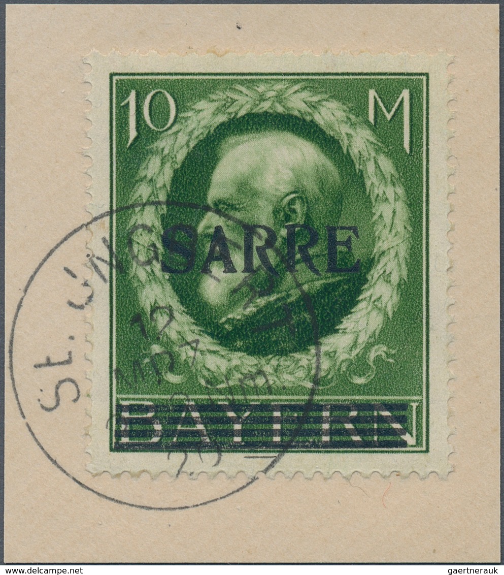Deutsche Abstimmungsgebiete: Saargebiet: 1920, Freimarke 10 Mk Ludwig „Sarre", Auf Briefstück Mit Sa - Gebruikt
