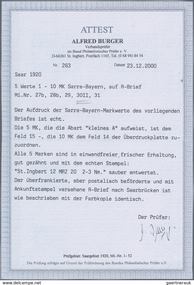 Deutsche Abstimmungsgebiete: Saargebiet: 1920, Freimarke 10 Mk Ludwig „Sarre", Auf Briefstück Mit Sa - Gebruikt